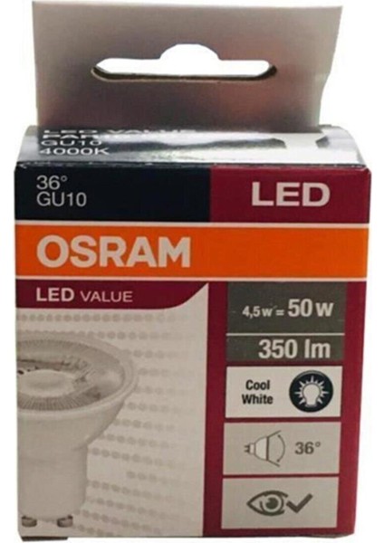 4,5W = 50W Ilık Beyaz Işık LED Spot Ampul 10 Adet 4000K