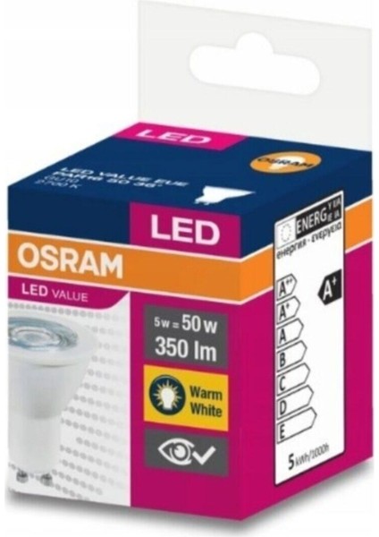 GU10 Duylu 5W LED Ampul 3000 Kelvin Sarı Işık Osram GU10 Duylu 5W LED Ampul