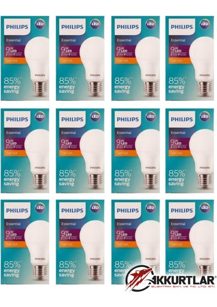 Essential LED Ampul 8W - 60W E27 2700K Sarı Işık ( 12 Li Paket )