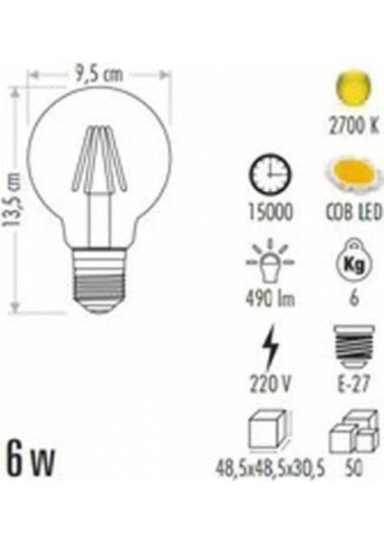 6W Rustik LED G95 Glop Ampul CT-4286 2 Adet fiyatları