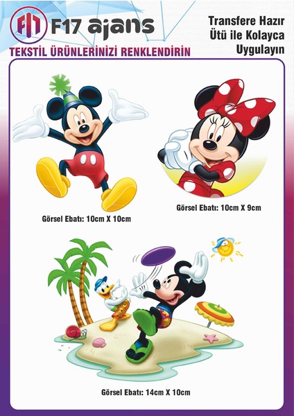Ütü ile Yapışan Tekstil Dtf Baskı Görseli Mickey Mouse