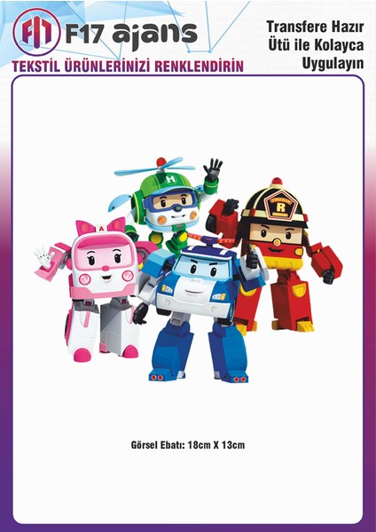Ütü ile Yapışan Tekstil Dtf Baskı Görseli Robocar Poli