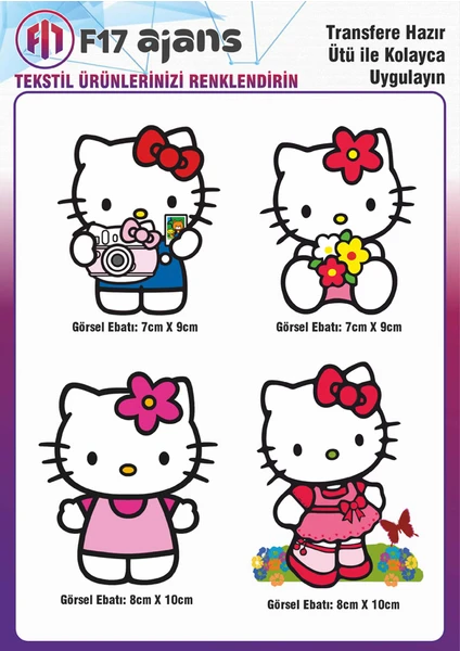 F17 Ajans Ütü ile Yapışan Tekstil Dtf Baskı Görseli Hello Kitty