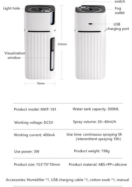 USB Şarj 300 ml Ofis Ev Araba Sessiz Taşınabilir Uçucu Yağ Difüzör 7 Renk LED Işık Hava Arıtma Nemlemdirici (Yurt Dışından) indirimleri