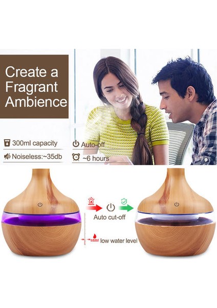 Hava Ev Temel Aroma Yağı Difüzör Ultrasonik Ahşap Tahıl Mist Makinesi Akıllı Dokunuşlu USB Humidificador Nemlemdirici (Yurt Dışından)