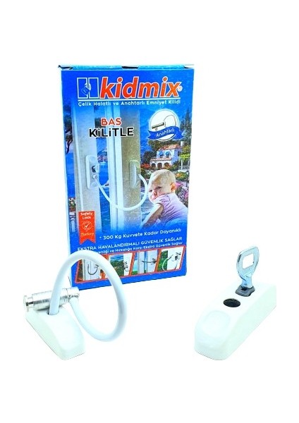 Çelik Halatlı Pvc-Pencere Çocuk Emniyet Kilidi ( Beyaz ) 100 Adet