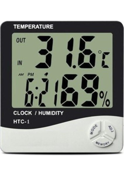 Masaüstü Dijital Termometre Nem Ölçer Saatli