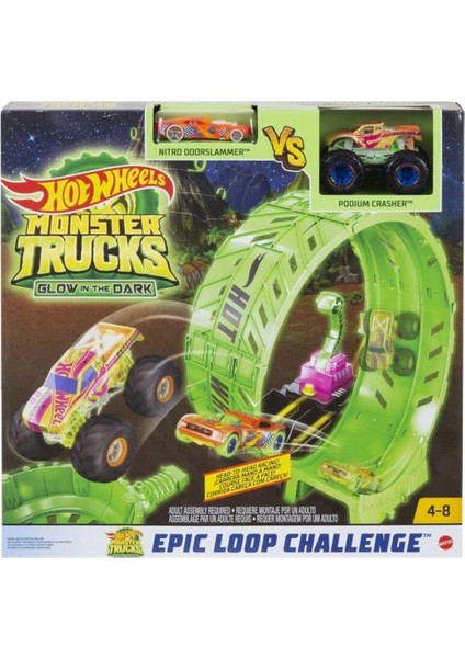 Dolu Oyuncak HBN02 Hot Wheels Monster Trucks Karanlıkta Parlayan Çemberde Yarış Seti