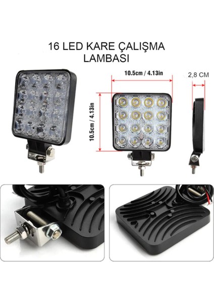 Sahlan 16 LED Off Road Kare Çalışma Lambası Sis Lambası Projektör Gündüz Farı 48 Watt