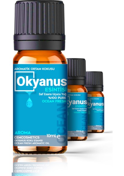 Okyanus & Deniz Havası Oda Kokusu %100 Saf & Doğal 3'lü Set 3X10ML Esansiyel Uçucu Yağ Ortam Kokusu