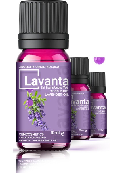 Lavanta Oda Kokusu Yoğun ve Kalıcı %100 Natural Saf & Doğal 3'lü Set 3X10ML Aromatik Yağ Ortam Koku