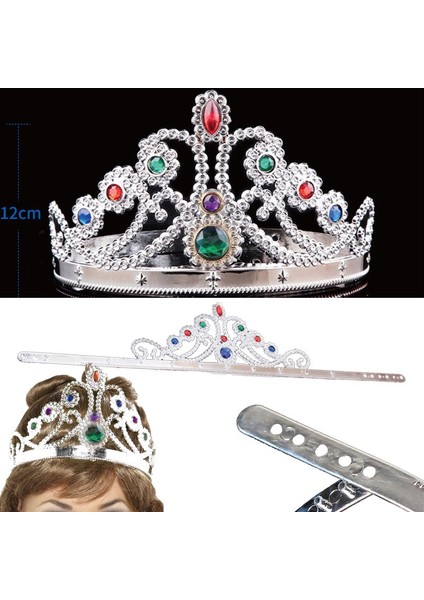 Gümüş Renk Ayarlanabilir Prenses Tacı Plastik Kraliçe Taç 1 Adet