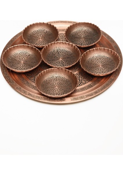 Dmt Copper Gaziantep Bakır Çerezlik Seti Kahvaltılık Kuruyemiş Reçel 6 'lı SET(10CM x 3CM)(32TEPSI)