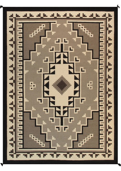 etnik Siyah Bej Saçaklı Dekoratif Dokuma Taban Halı Mira 1279