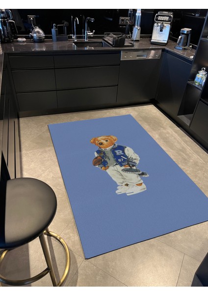 mira 952 Teddy Bear Mavi Desenli Dokuma Taban Halı