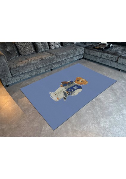 mira 952 Teddy Bear Mavi Desenli Dokuma Taban Halı