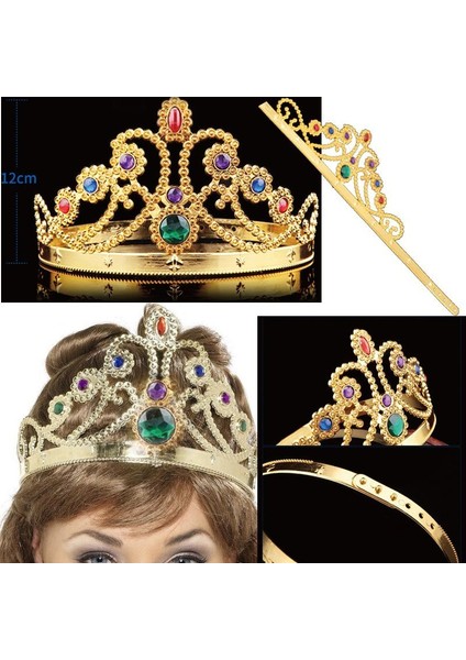 Altın Renk Ayarlanabilir Prenses Tacı Plastik Gold Renk Kraliçe Taç 1 Adet