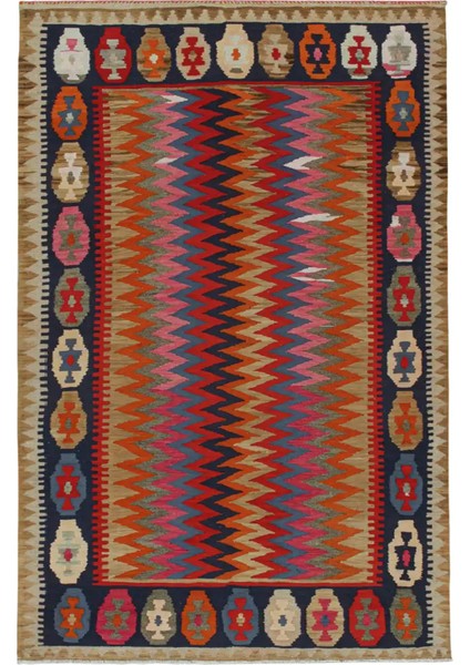 zigzag Etnik Desenli Çok Renkli Dekoratif Dokuma Taban Halı Mira 1275