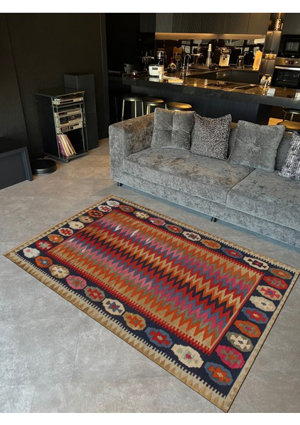 zigzag Etnik Desenli Çok Renkli Dekoratif Dokuma Taban Halı Mira 1275