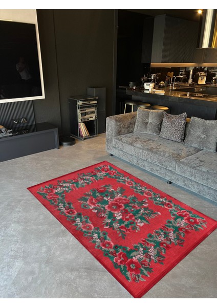 karabağ Narçiçeği Kırmızı Gelincik Desenli Dekoratif Dokuma Taban Halı Mira 1264