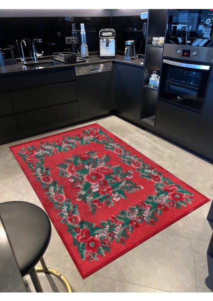 karabağ Narçiçeği Kırmızı Gelincik Desenli Dekoratif Dokuma Taban Halı Mira 1264