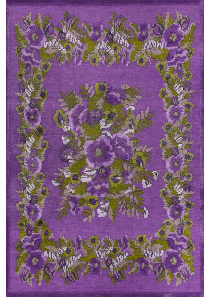 karabağ Mor Yeşil Çiçek Desenli Dekoratif Dokuma Taban Halı Mira 1270