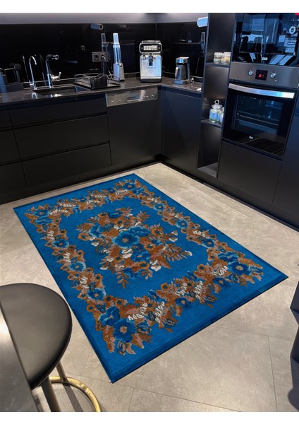 karabağ Taba Mavi Çiçek Desenli Dekoratif Dokuma Taban Halı Mira 1263