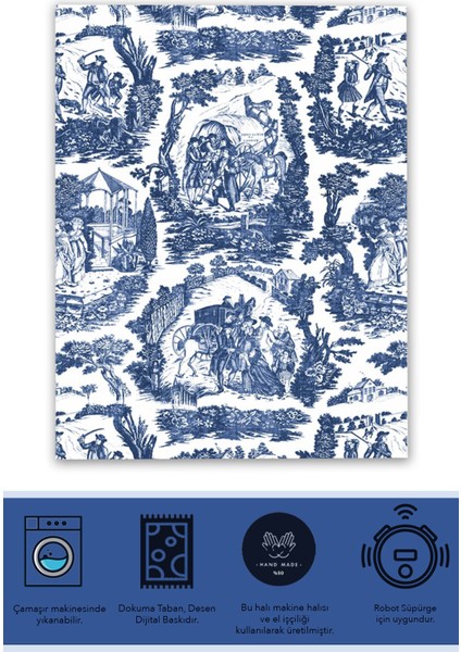 bleu Blanc Beyaz Lacivert Vintage Desenli Dekoratif Dokuma Taban Halı Mira 1255 fiyatları