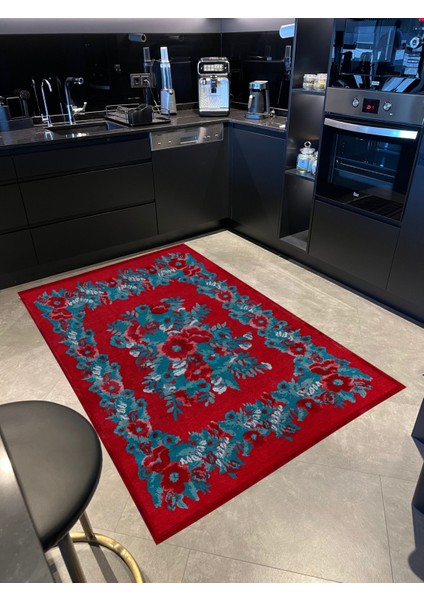 karabağ Kırmızı Mavi Çiçek Desenli Dekoratif Dokuma Taban Halı Mira 1261 fiyatları