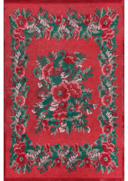karabağ Narçiçeği Kırmızı Gelincik Desenli Dekoratif Dokuma Taban Halı Mira 1264