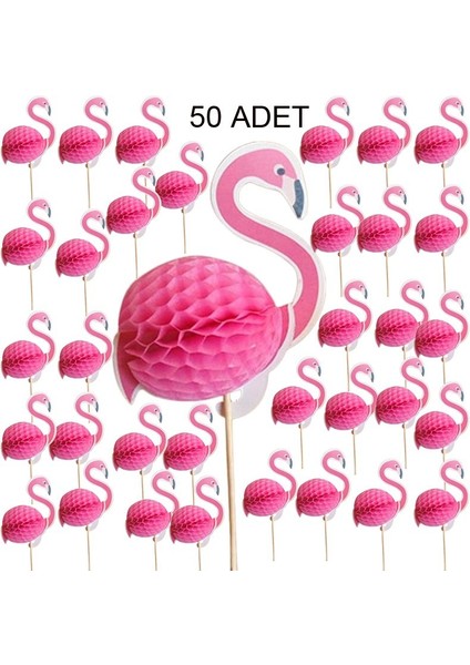Hawaian Temalı Flamingo Kokteyl Meyve Süsleme Kürdan Pembe Renk 50 Adet