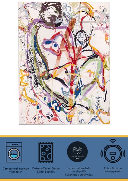 mira 1250 Message Rastegele Karalama Figürlü Çok Renkli Dokuma Taban Halı modelleri