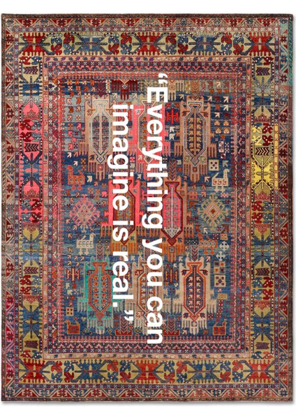 mira 1243 Vintage Everything Yazılı Çok Renkli Dokuma Taban Halı