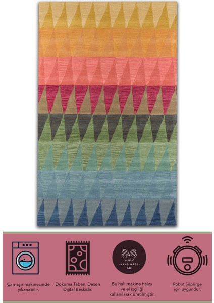 mira 1231 Çok Renkli Pastel Tonlarda Geometrik Baskılı Dokuma Taban Halı fiyatları
