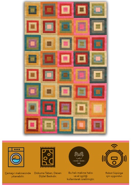 mira 1225 Geometrik Desenli Pastel Renkli Baskılı Dokuma Taban Halı fiyatları