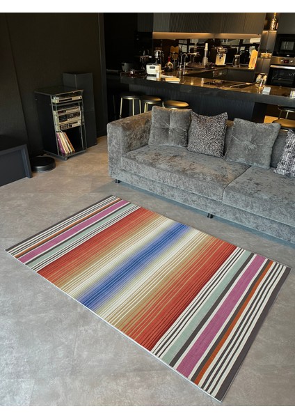 mira 1090 Çizgili Geometrik Çok Renkli Dokuma Taban Halı