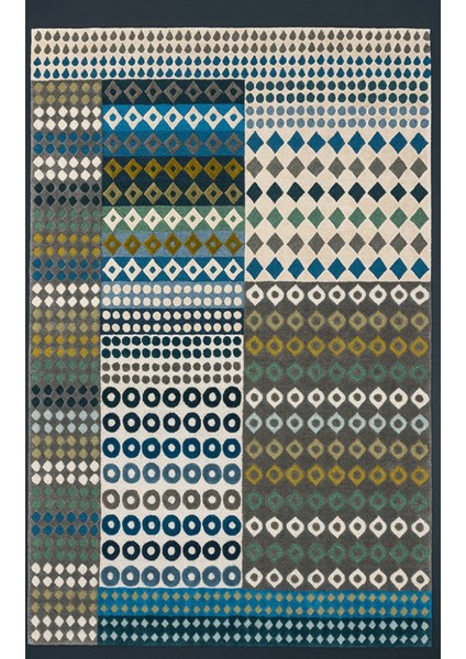 mira 1199 Yeşil Turkuaz Geometrik Soyut Desenli Baskılı Halı