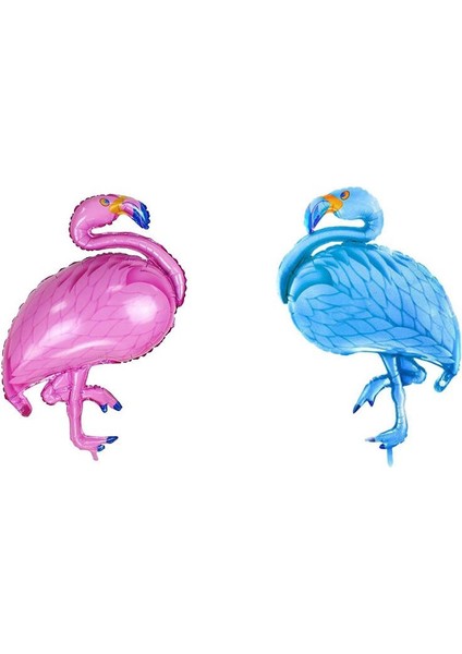 Tropical Hawaiian Supershape Flamingo Folyo Balon 110 cm Mavi ve Pembe Renk 2 Adet
