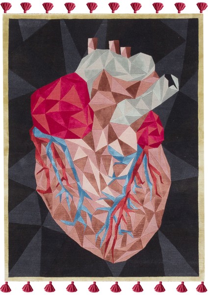 mira 1194 Kalp Figürlü Çok Renkli Püsküllü Dokuma Taban Halı