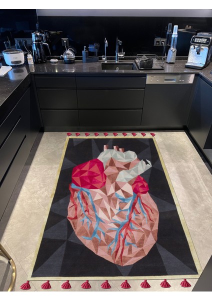 mira 1194 Kalp Figürlü Çok Renkli Püsküllü Dokuma Taban Halı fiyatları