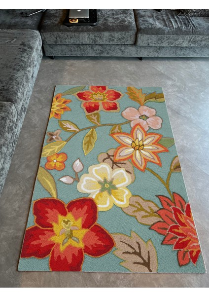 mira 1174 Yeşil Çiçek Desenli Dokuma Taban Halı