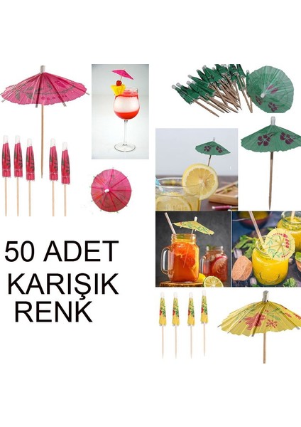 Hawaian Temalı Kokteyl Meyve Süsleme Şemsiye Kürdan Karışık Renk 50 Adet