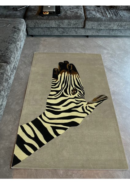 mira 1108 Bej Renk Zebra Figürlü Dokuma Taban Halı