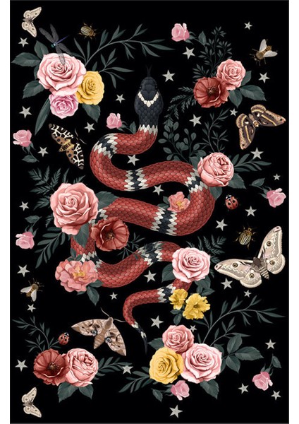 mira 1140 Siyah Yılan ve Çiçek Temalı Dokuma Taban Halı fiyatları