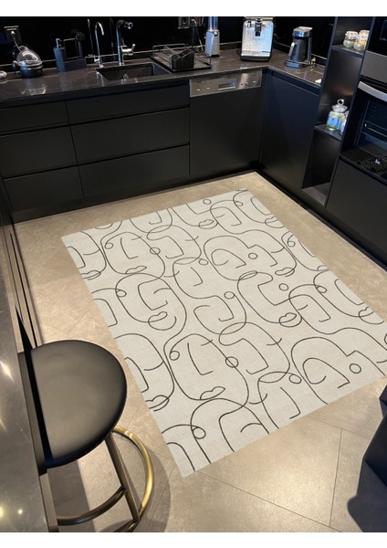 mira 1126 Siyah Bej Minimalist Yüz Figürlü Dokuma Taban Halı fiyatları