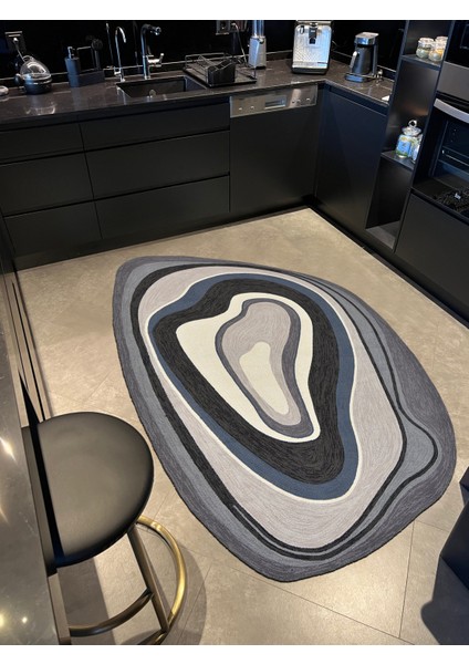 Mira 1123 Mavi Gri Asimetrik Formda Soyut Figürlü Dokuma Taban Halı fiyatları