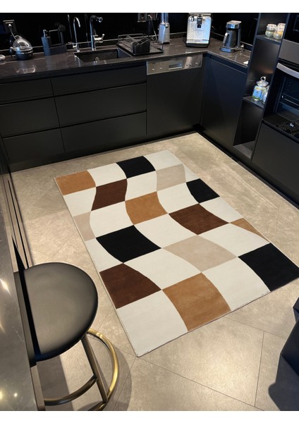 mira 1102 Kahverengi Siyah ve Bej Dama Temalı Çok Renkli Dokuma Taban Halı