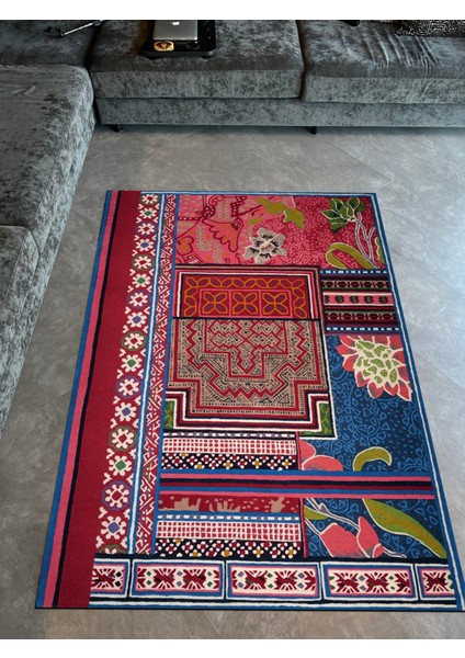 mira 1104 Etnik Çiçek ve Patchwork Desen Çok Renkli Dokuma Taban Halı