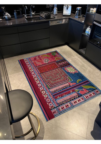 mira 1104 Etnik Çiçek ve Patchwork Desen Çok Renkli Dokuma Taban Halı