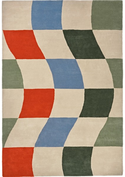 mira 1101 Yeşil Mavi Kırmızı Dama Temalı Renkli Dokuma Taban Halı fiyatları